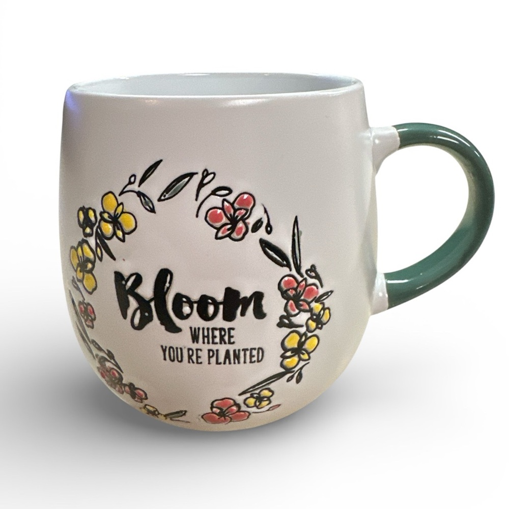 Prima Design Bloom Where You’re Planted Ceramic Mug- White/Yellow/Pink Floral